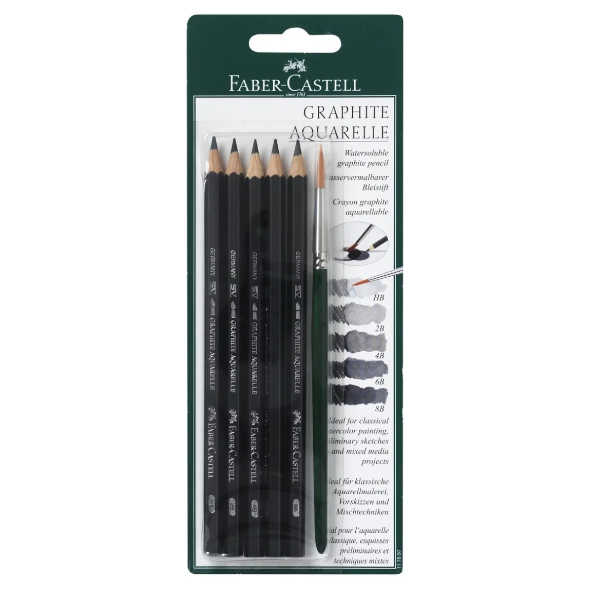 Akvarellgrafitpennor 5p+pensel