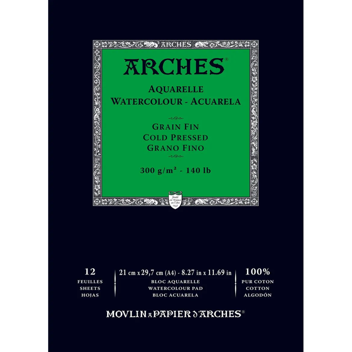 Arches akvarellblock GF, CP, A4 – 210×297 mm, 12 ark, 300 g/m²