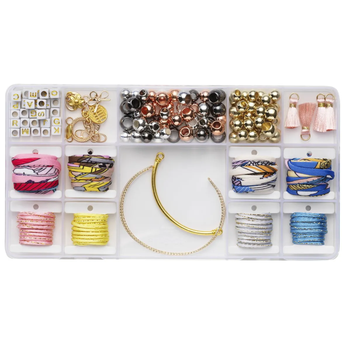 Armbands-kit, allt för att skapa tygarmband – bling, pärlor, tassels & rosetter!