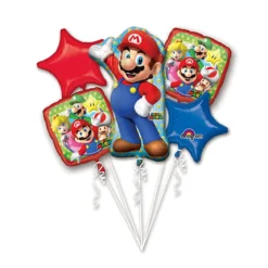 Ballongbukett Super Mario – 55×83 cm stor Super Mario och 4 mindre ballonger