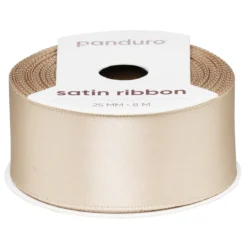 Beige satinband – 25 mm brett och 8 meter långt