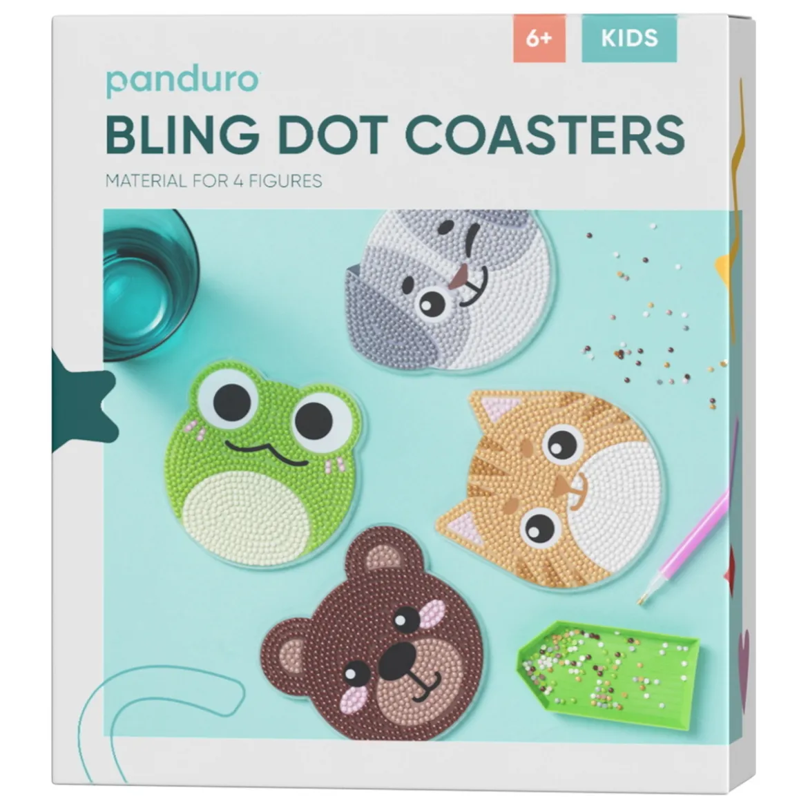 Bling Dots Coasters 4-pack, pärla tokigt söta underlägg med djurmotiv Ø9,5 cm