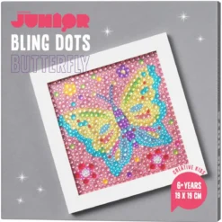 Bling Dots tavla fjäril, diamond painting för barn – bling dots, motiv & tavelram à 19×19 cm