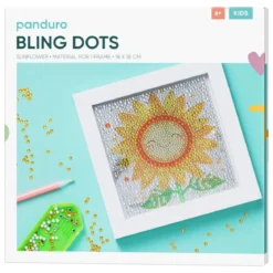Bling Dots tavla solros, diamond painting för barn – bling dots, motiv & tavelram à 18×18 cm