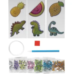 Bling Dot Stickers – 6 gnistrande klistermärken med dinosaurer och frukter!