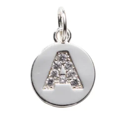 Bokstavshänge cirkel strass A – Ø12 mm, mässing pläterat med 925 sterling silver
