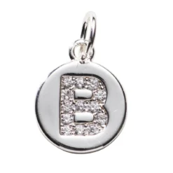 Bokstavshänge cirkel strass B – Ø12 mm, mässing pläterat med 925 sterling silver