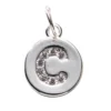 Bokstavshänge cirkel strass C – Ø12 mm, mässing pläterat med 925 sterling silver