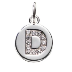 Bokstavshänge cirkel strass D – Ø12 mm, mässing pläterat med 925 sterling silver