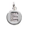 Bokstavshänge cirkel strass E – Ø12 mm, mässing pläterat med 925 sterling silver