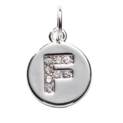 Bokstavshänge cirkel strass F – Ø12 mm, mässing pläterat med 925 sterling silver