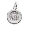 Bokstavshänge cirkel strass G – Ø12 mm, mässing pläterat med 925 sterling silver