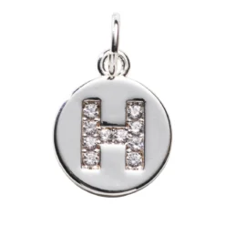 Bokstavshänge cirkel strass H – Ø12 mm, mässing pläterat med 925 sterling silver