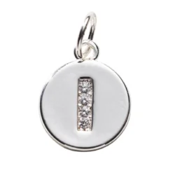 Bokstavshänge cirkel strass I – Ø12 mm, mässing pläterat med 925 sterling silver