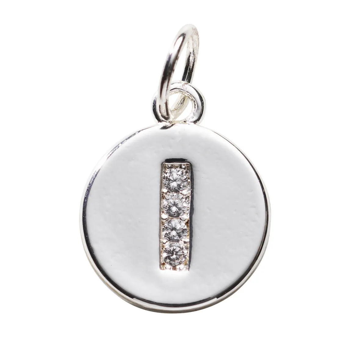 Bokstavshänge cirkel strass I – Ø12 mm, mässing pläterat med 925 sterling silver