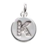 Bokstavshänge cirkel strass K – Ø12 mm, mässing pläterat med 925 sterling silver