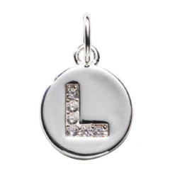 Bokstavshänge cirkel strass L – Ø12 mm, mässing pläterat med 925 sterling silver