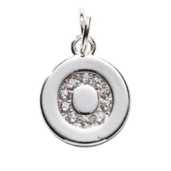 Bokstavshänge cirkel strass O – Ø12 mm, mässing pläterat med 925 sterling silver