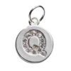 Bokstavshänge cirkel strass Q – Ø12 mm, mässing pläterat med 925 sterling silver