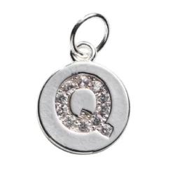 Bokstavshänge cirkel strass Q – Ø12 mm, mässing pläterat med 925 sterling silver
