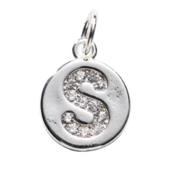 Bokstavshänge cirkel strass S – Ø12 mm, mässing pläterat med 925 sterling silver