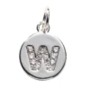 Bokstavshänge cirkel strass W – Ø12 mm, mässing pläterat med 925 sterling silver