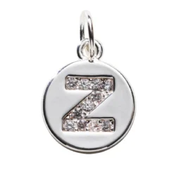 Bokstavshänge cirkel strass Z – Ø12 mm, mässing pläterat med 925 sterling silver
