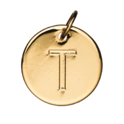 Bokstavshänge cirkel T – Ø12 mm, mässing pläterat med 9 karat guld