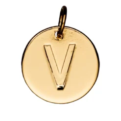 Bokstavshänge cirkel V – Ø12 mm, mässing pläterat med 9 karat guld