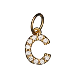 Bokstavshänge med strass C – längd 7 mm, mässing, pläterat med 9 karat guld