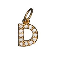 Bokstavshänge med strass D – längd 7 mm, mässing, pläterat med 9 karat guld