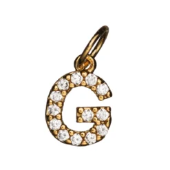 Bokstavshänge med strass G – längd 7 mm, mässing, pläterat med 9 karat guld