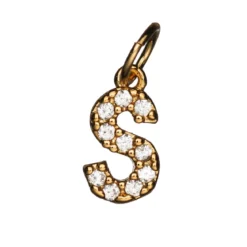 Bokstavshänge med strass S – längd 7 mm, mässing, pläterat med 9 karat guld