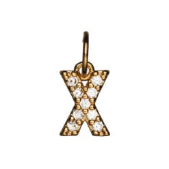 Bokstavshänge med strass X – längd 7 mm, mässing, pläterat med 9 karat guld