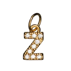 Bokstavshänge med strass Z – längd 7 mm, mässing, pläterat med 9 karat guld