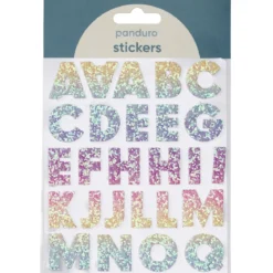 Bokstäver klistermärken A-Z glitter rainbow – sammanlagt 50 alfabet stickers, 23 mm höga