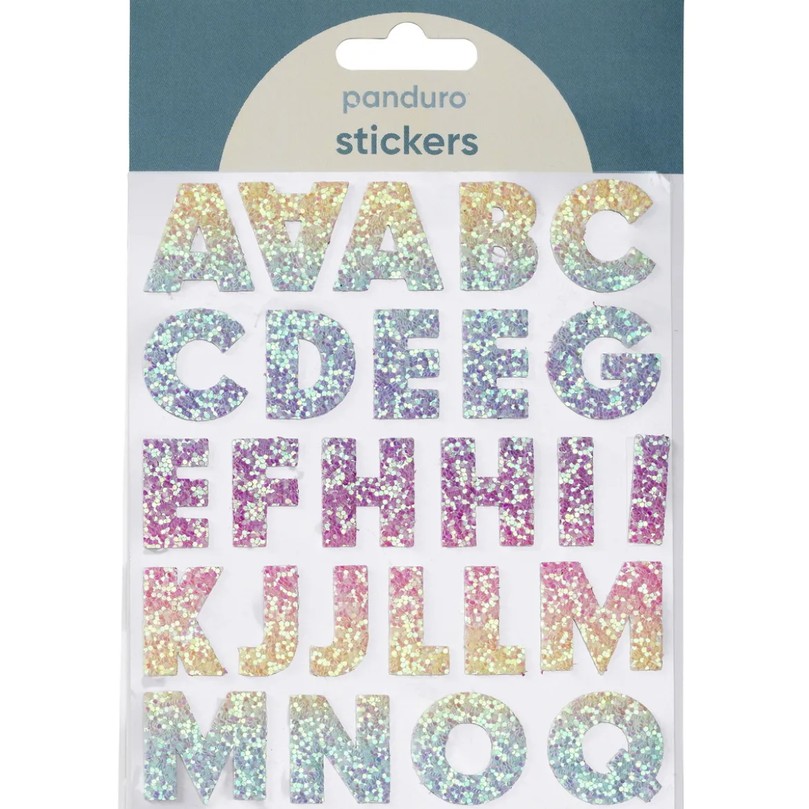 Bokstäver klistermärken A-Z glitter rainbow – sammanlagt 50 alfabet stickers, 23 mm höga