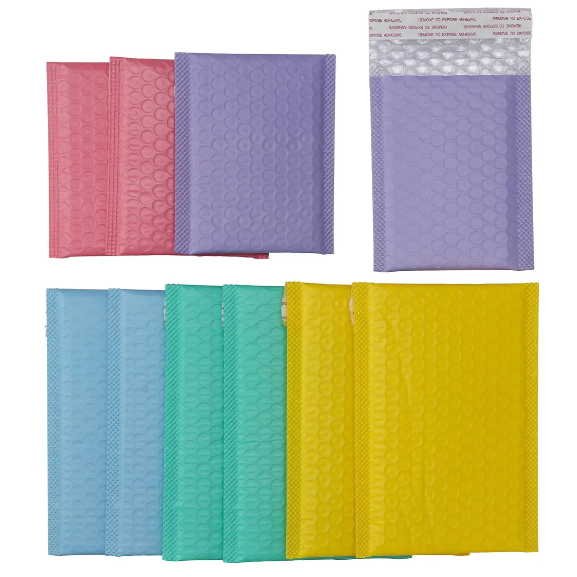 Bubbelplastpåsar i pastellfärger, 10 st. – 6 st. 130×175 mm / 4 st. 105×125 mm