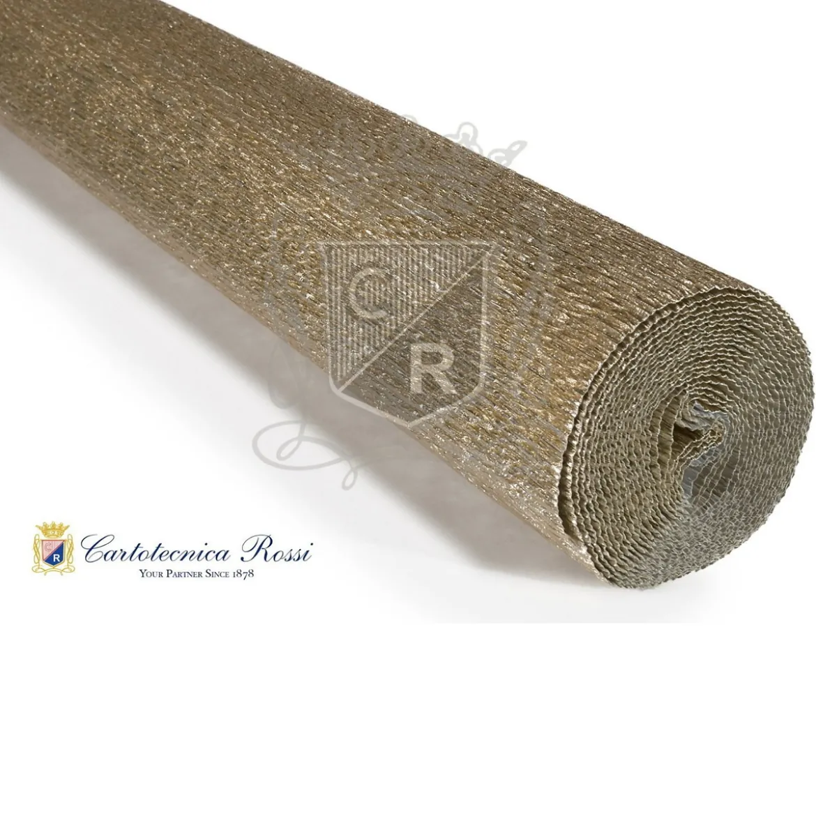 Cartotecnica Rossi kräppapper 802/3 – tonad silver & guld metallic (vit baksida), 180 g rulle (144 g/m²) à 50×250 cm