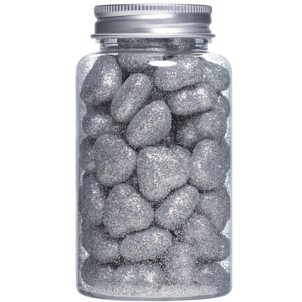 Ca 60 st. silvriga gnistrande glitterhjärtan – 2×1 cm