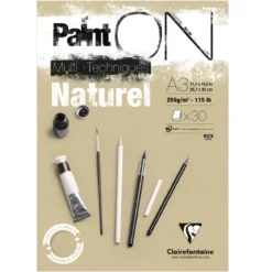 Clairefontaine Paint ON Multi Techniques block A3 (297×420 mm), 30 naturfärgade ark, 250 g/m²