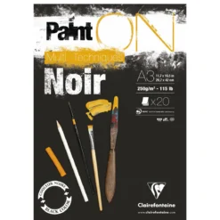 Clairefontaine Paint ON Multi Techniques block A3 (297×420 mm), 20 svarta ark, 250 g/m²