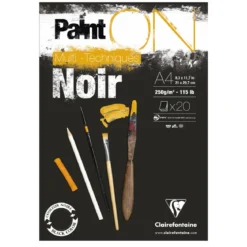 Clairefontaine Paint ON Multi Techniques block A4 (210×297 mm), 20 svarta ark, 250 g/m²