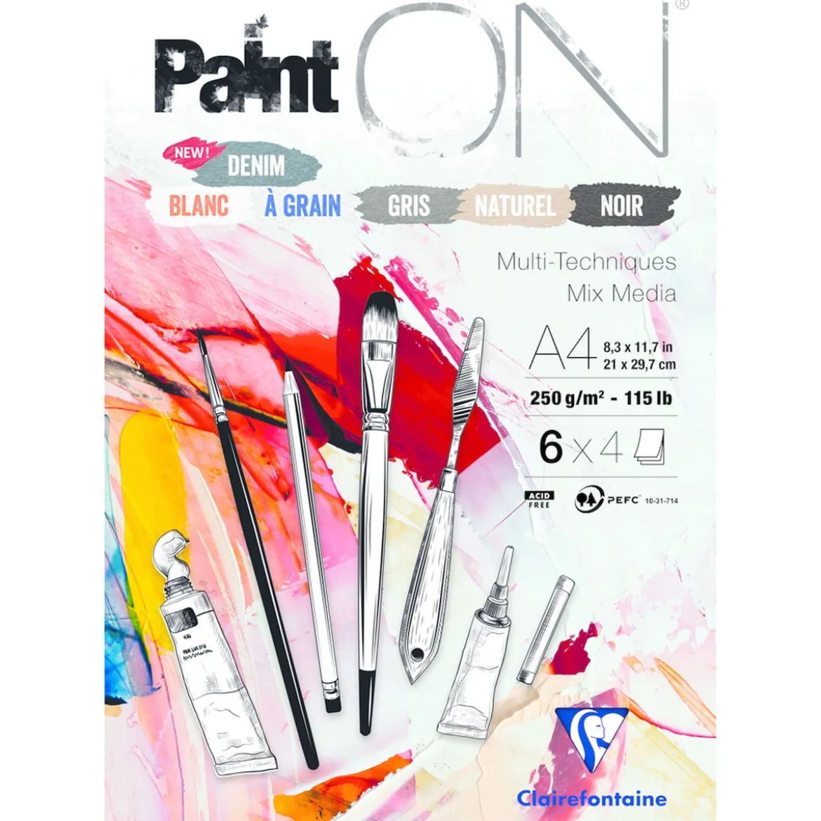Clairefontaine Paint ON Multi Techniques block A3 (297×420 mm), 30 vita ark, 250 g/m²