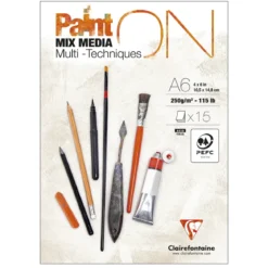 Clairefontaine Paint ON Multi Techniques block A6 (105×148 mm), 15 vita ark, 250 g/m²