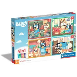 Clementoni pussel 4-in-1 – Bluey, 12 / 16 / 20 / 24 bitar, 4 pussel som blir 19×14 cm vardera