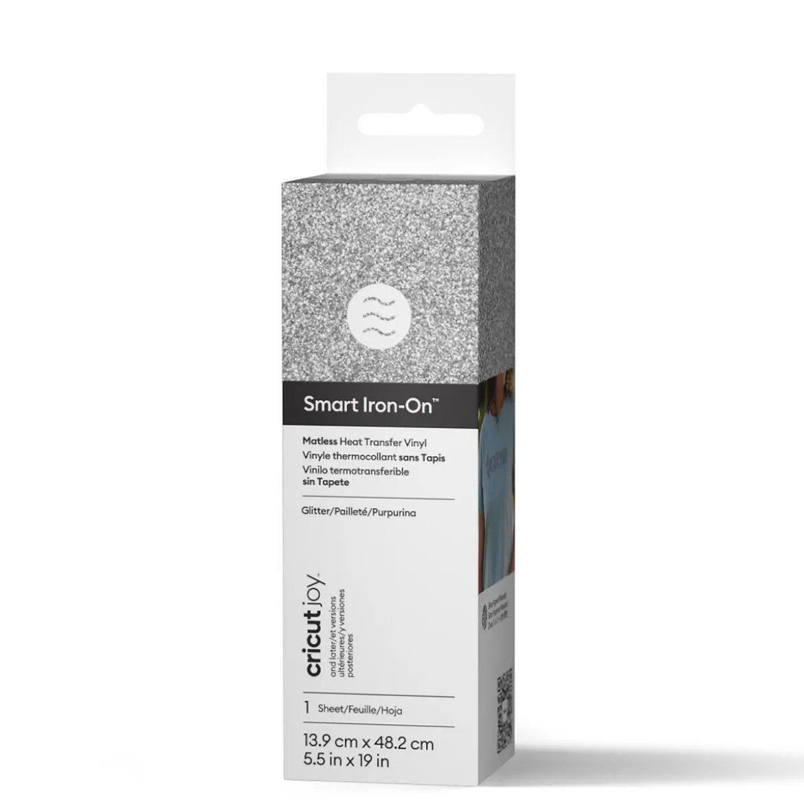 Cricut Joy Smart Iron On, silverfärgad glittrig textil-vinyl på rulle, 13,9×48,2 cm