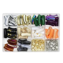 Curved bamboo beads classic 60 tubpärlor 35x10 mm och 100 spacers Ø:10mm