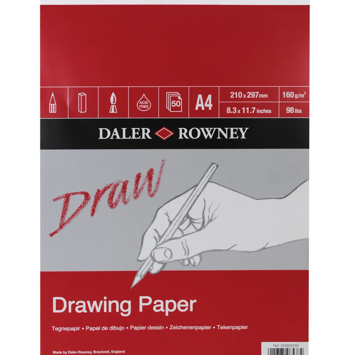 Daler-Rowney Drawing Paper ritblock A4 (210×297 mm), 50 ark, 160 g/m²