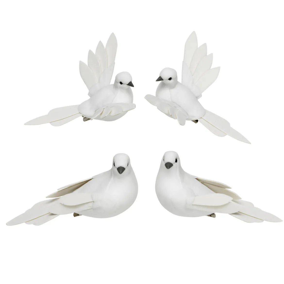 Dekorationsfåglar duvor, 4-pack 11×11×4 cm (varianten med utslagna vingar)